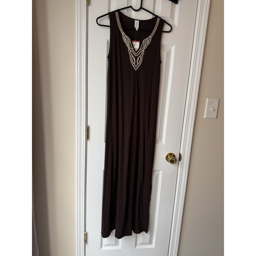 Jones‎ New York Women's XS Sleeveless V-Neck Embellished Maxi Dress Brown